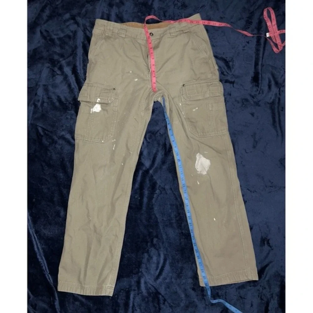 Duluth Trading Pants Mens 37x34 Beige‎ Khaki Cargo Thick Canvas Pockets Workwear